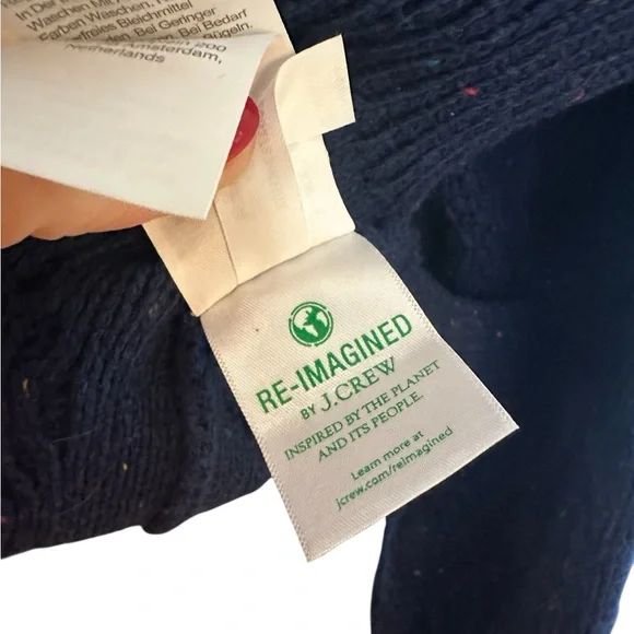 J. Crew Donegal Cable Knit Crew Nevk Sweater Navy XL - Picture 7 of 12